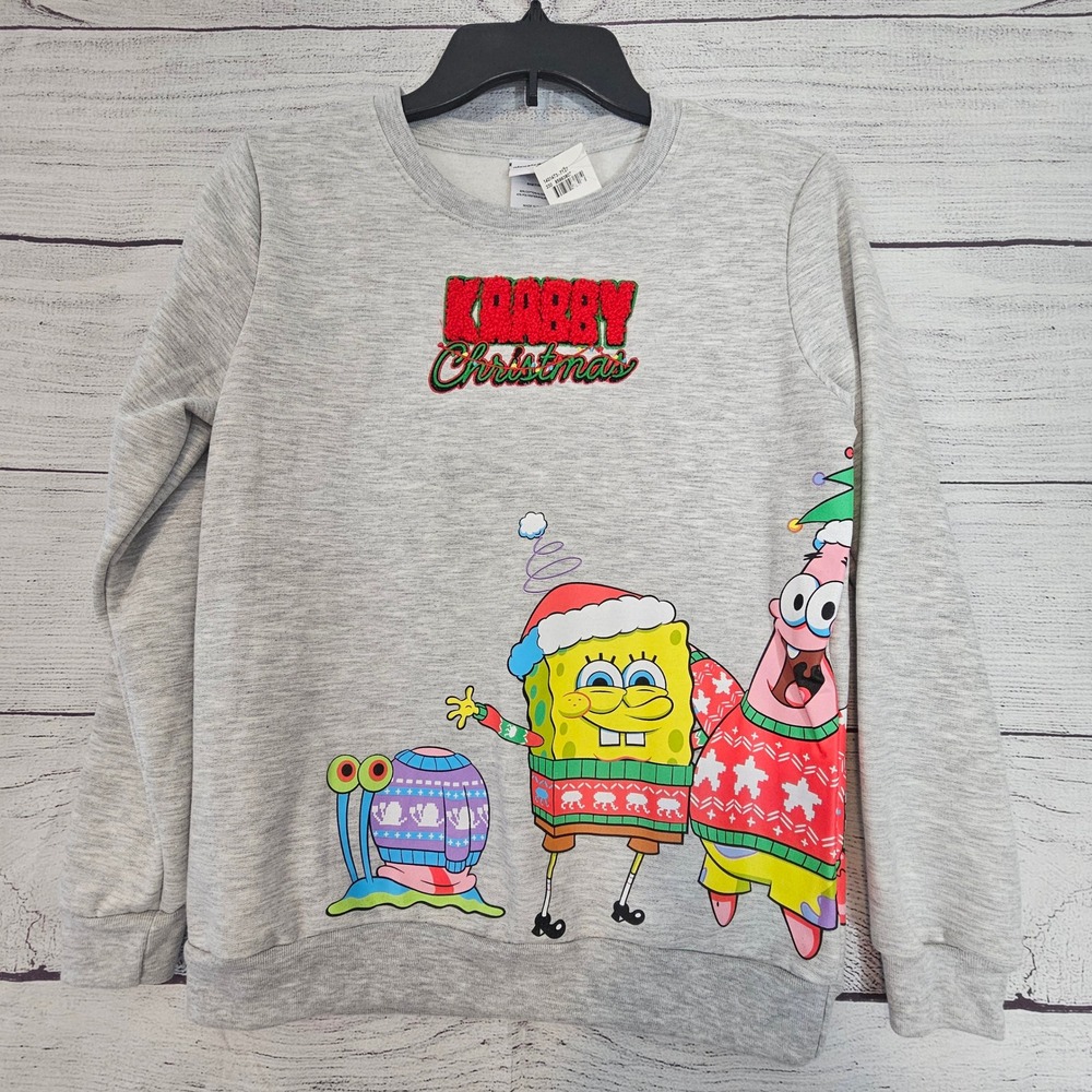 Sponge Bob Kids 14/16 Krabby Christmas Nickelodeon Crewneck Sweatshirt NWT L649